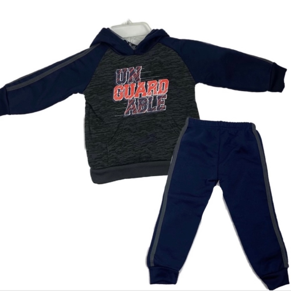 Two Piece Boys Two Tone Hooded Sweatshirt and Striped Sweatpants Set Size 2T